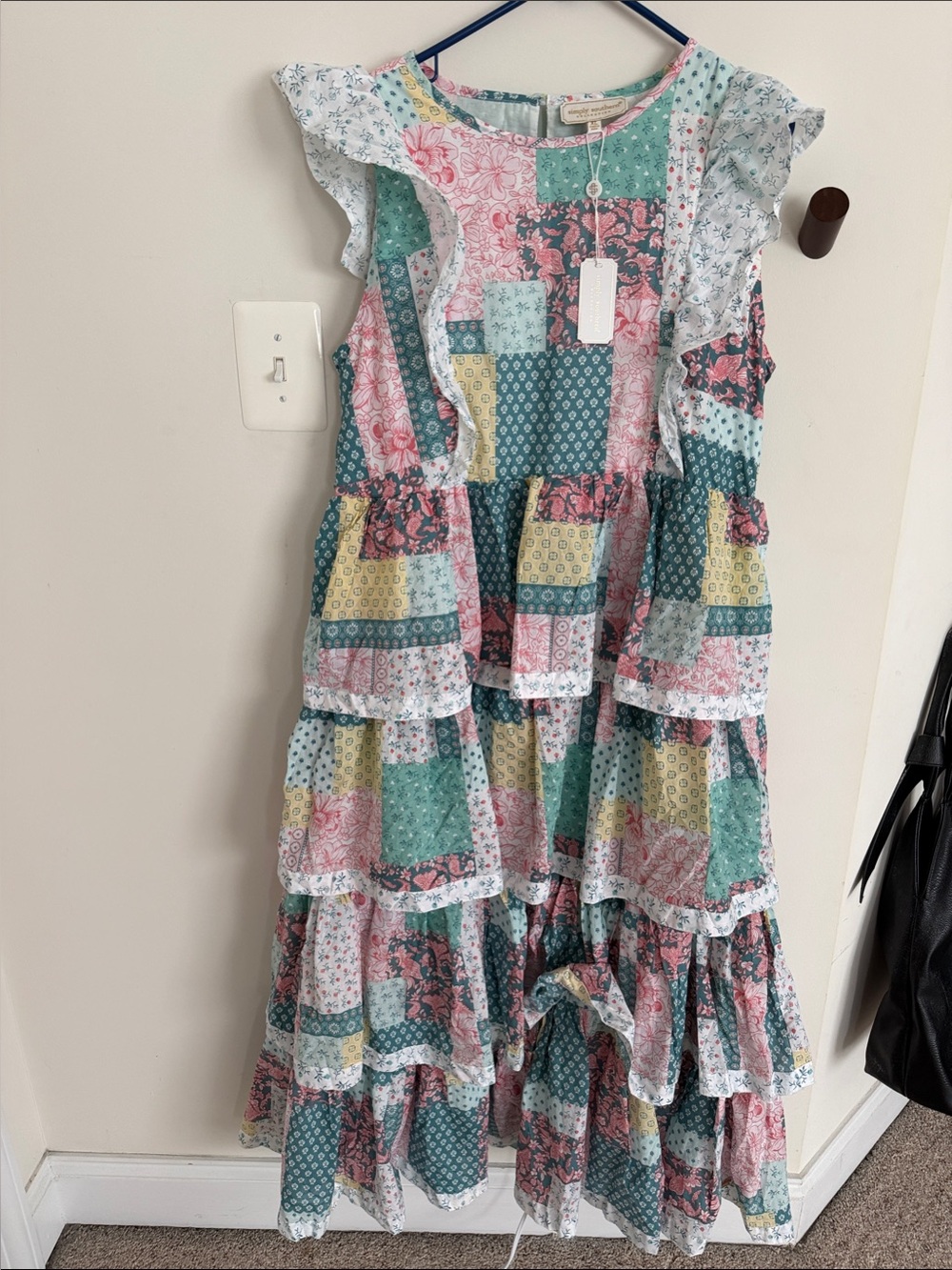 Simply Southern NWT Patchwork Maxi Dress in Teal, Pink, Yellow, Mint